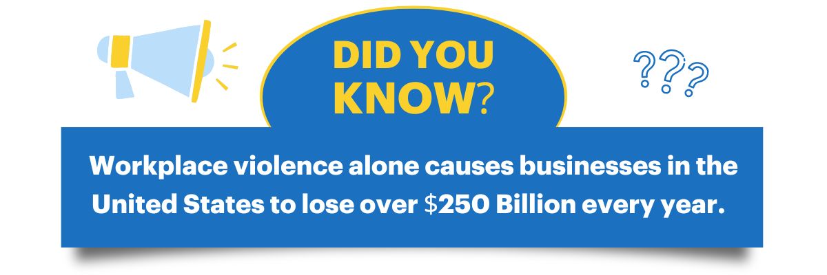Workplace violence alone causes businesses in the United States to lose over $250 Billion every year.